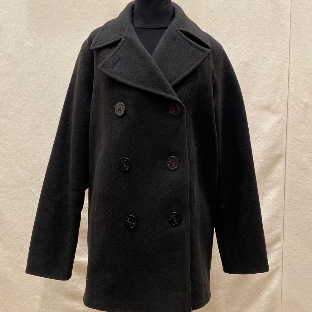 Black Merino Wool Pea Coat.